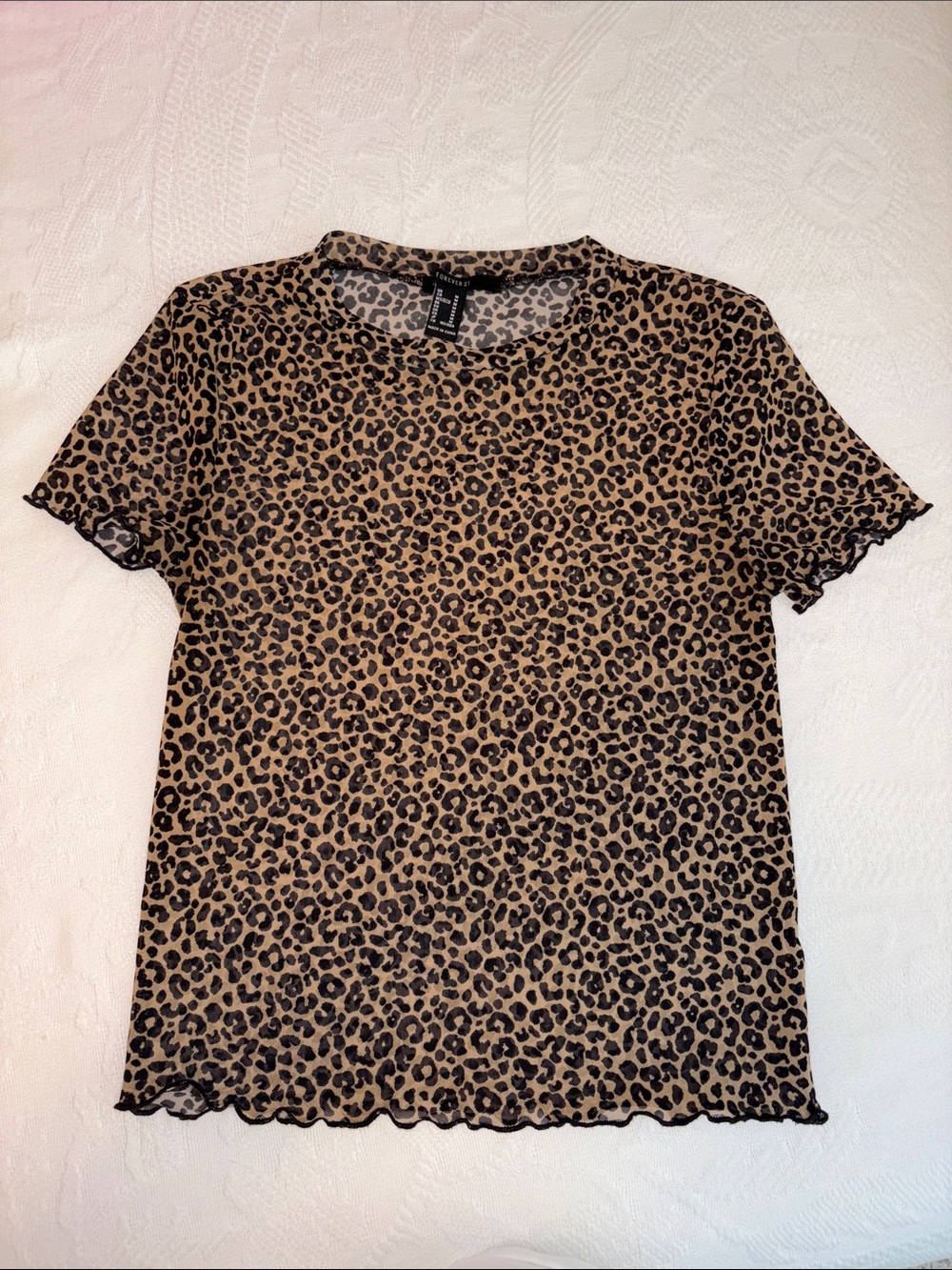 Forever 21 Leopard Mesh Short Sleeve Tee - Brown/Black